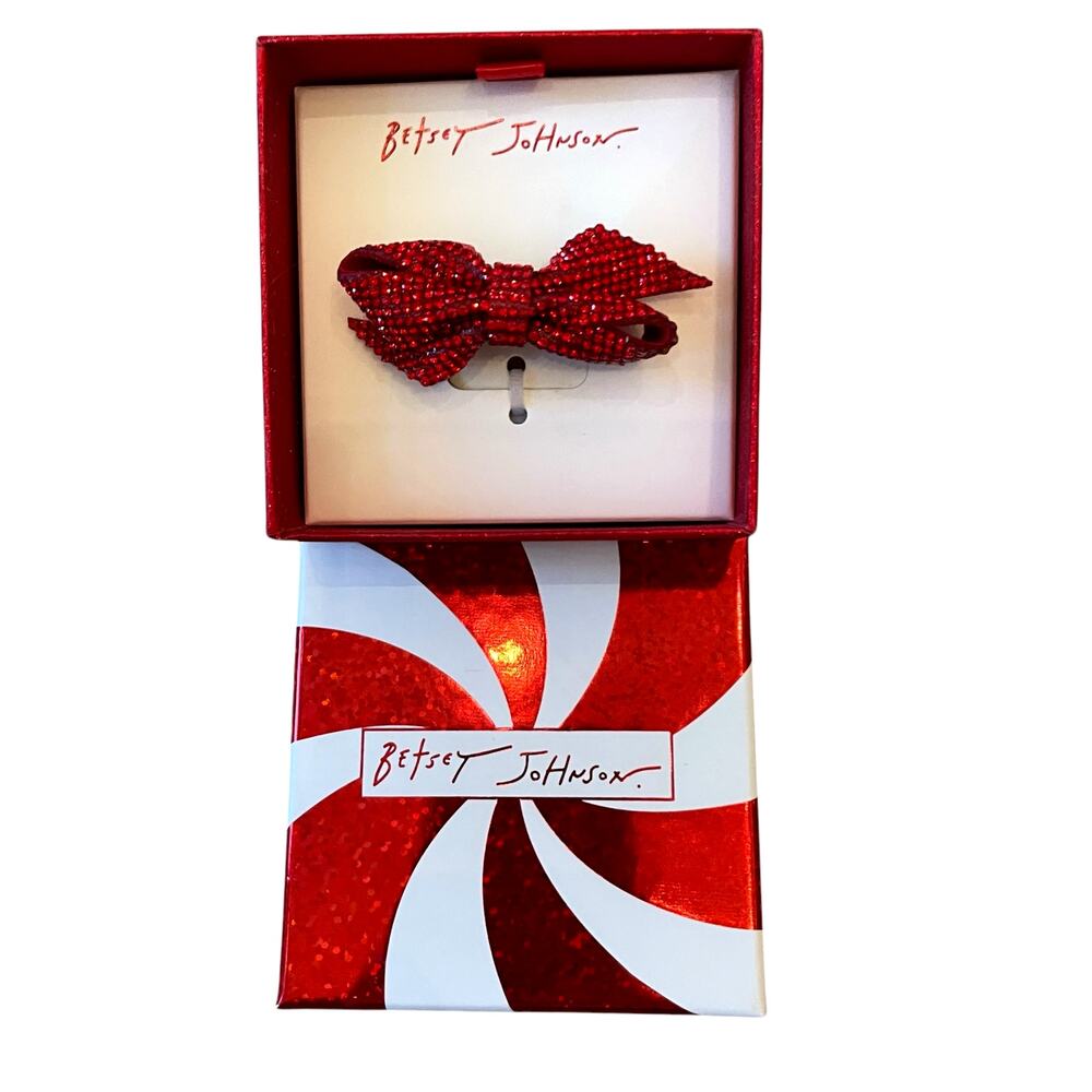 Betsey Johnson Red Rhinestone Bow Ring Size 7 Stretch Band Holiday Bling New - Picture 8 of 15